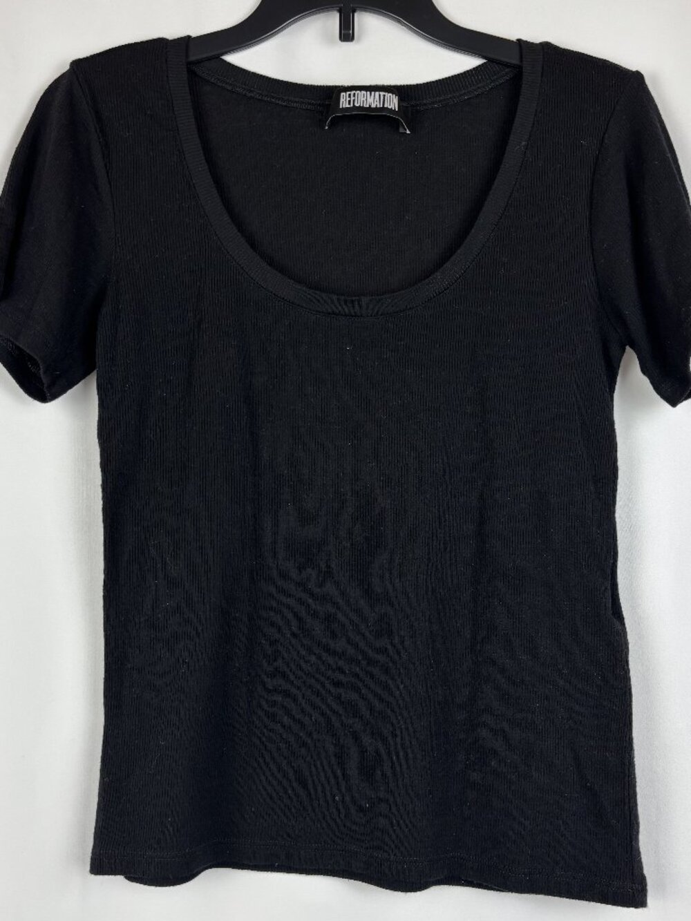 XS Black Ribbed Top Scoop Neck Short Sleeve T Shirt Base Soft Stretch Tencel